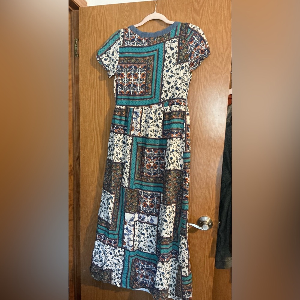 Boho Patchwork Polagram Button-Front Maxi Dress |… - image 4